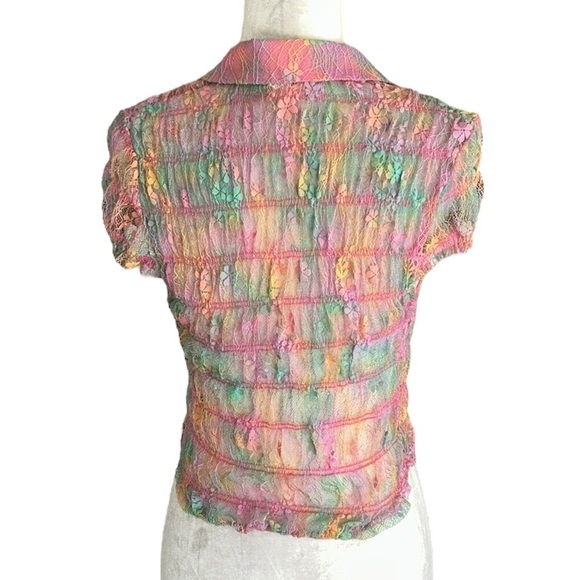 NWOT Free People Julie Printed Lace Mesh Crop Top in Tropical Sunset Combo - S - Picture 9 of 15